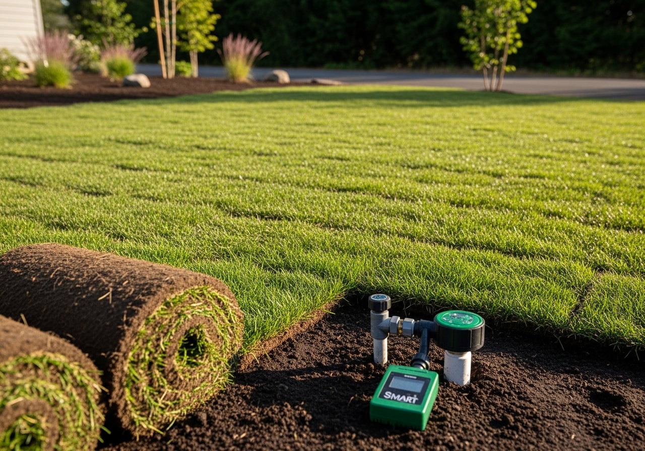 Fresh sod installation with underground irrigation system in Hillsboro