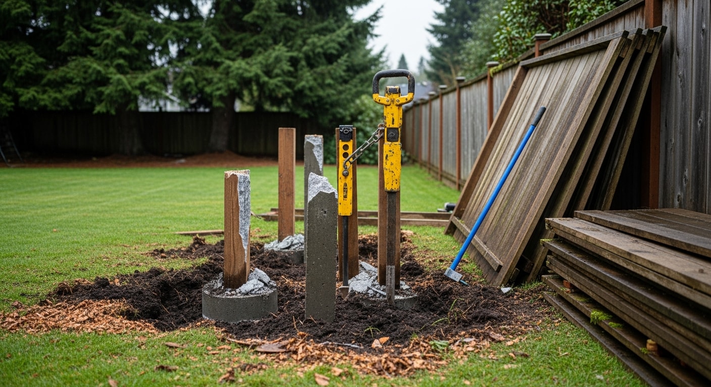 A Camas residential backyard after professional fence removal, showing a cleared and level yard with no remaining posts, panels, or debris. The open space is ready for new fence installation or landscaping work.